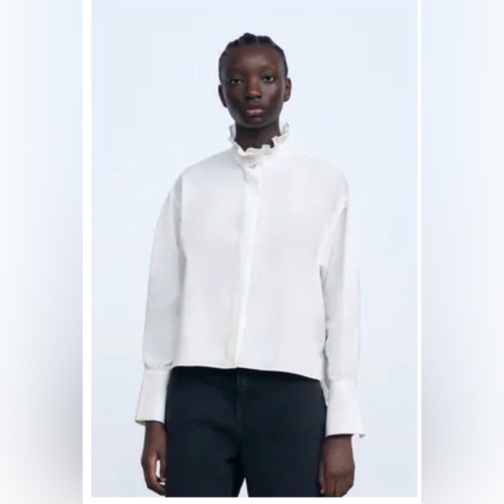 Zara NWT Jewel Buttons Poplin Cropped Shirt, Size S